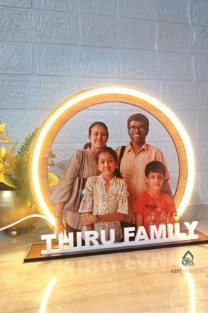 Customised neon family table top decor with photo and custom name