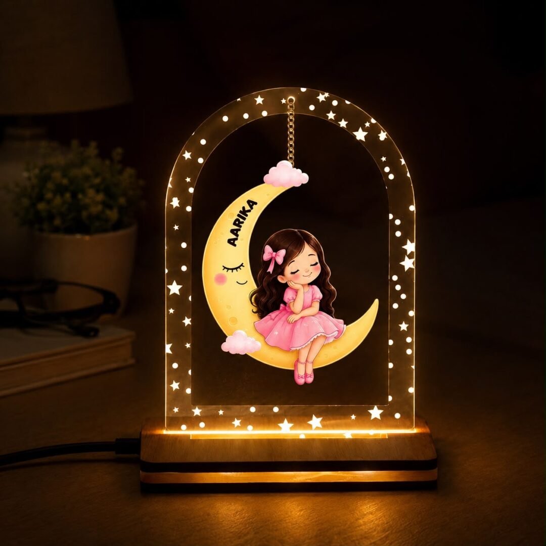 Dreamy Moon Girl Personalized LED Night Lamp